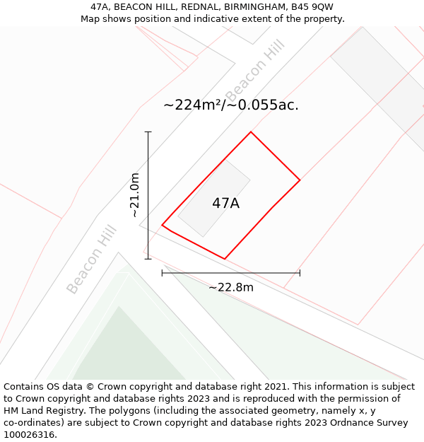 47A, BEACON HILL, REDNAL, BIRMINGHAM, B45 9QW: Plot and title map