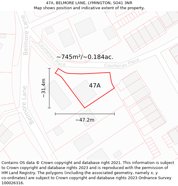 47A, BELMORE LANE, LYMINGTON, SO41 3NR: Plot and title map