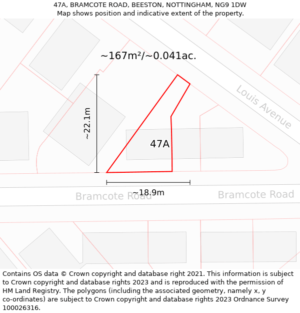 47A, BRAMCOTE ROAD, BEESTON, NOTTINGHAM, NG9 1DW: Plot and title map