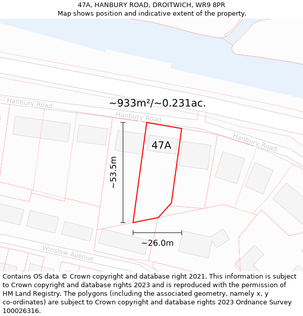 47A, HANBURY ROAD, DROITWICH, WR9 8PR: Plot and title map