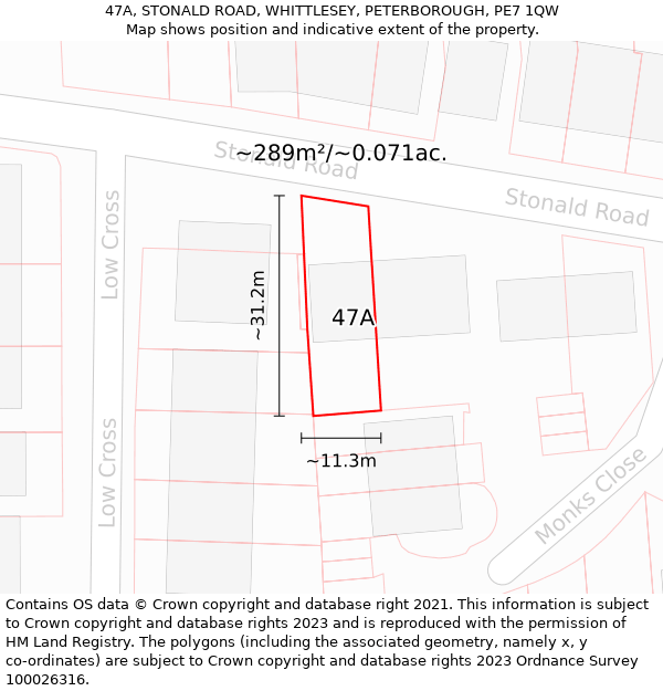 47A, STONALD ROAD, WHITTLESEY, PETERBOROUGH, PE7 1QW: Plot and title map