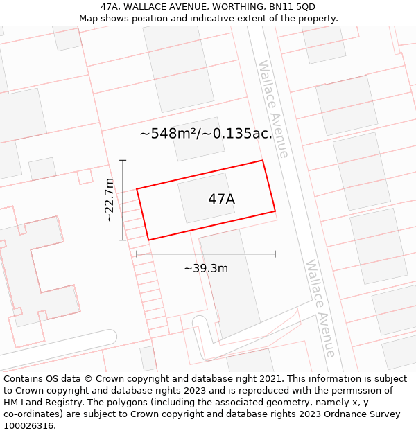 47A, WALLACE AVENUE, WORTHING, BN11 5QD: Plot and title map