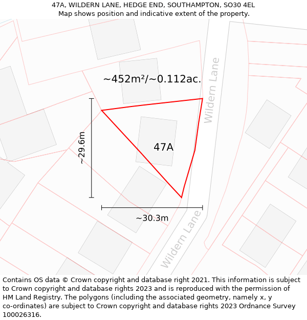 47A, WILDERN LANE, HEDGE END, SOUTHAMPTON, SO30 4EL: Plot and title map