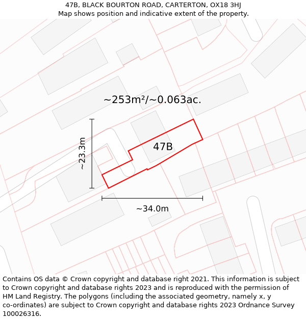 47B, BLACK BOURTON ROAD, CARTERTON, OX18 3HJ: Plot and title map