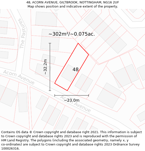 48, ACORN AVENUE, GILTBROOK, NOTTINGHAM, NG16 2UF: Plot and title map