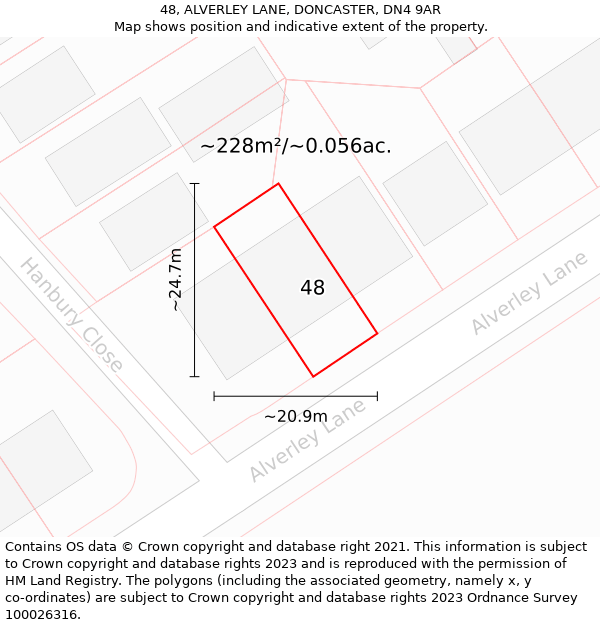 48, ALVERLEY LANE, DONCASTER, DN4 9AR: Plot and title map