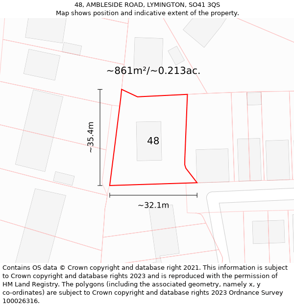 48, AMBLESIDE ROAD, LYMINGTON, SO41 3QS: Plot and title map