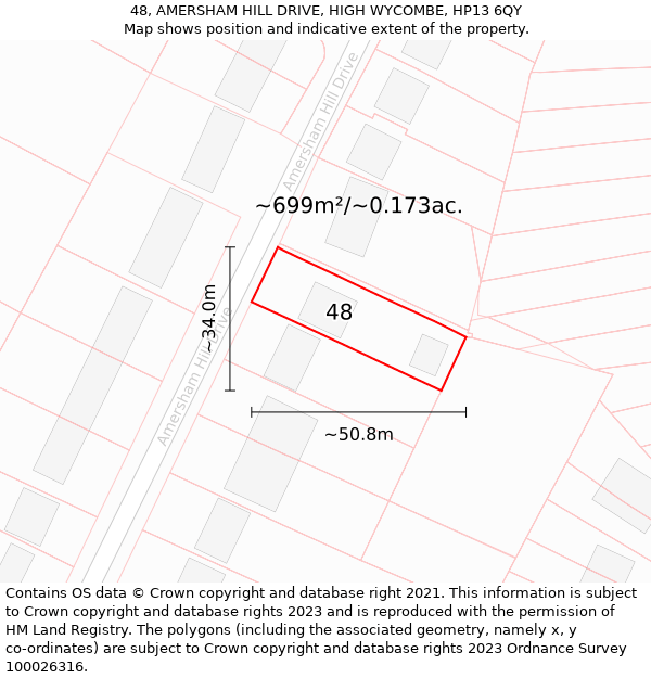 48, AMERSHAM HILL DRIVE, HIGH WYCOMBE, HP13 6QY: Plot and title map