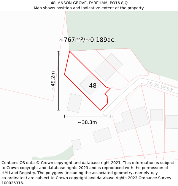 48, ANSON GROVE, FAREHAM, PO16 8JQ: Plot and title map