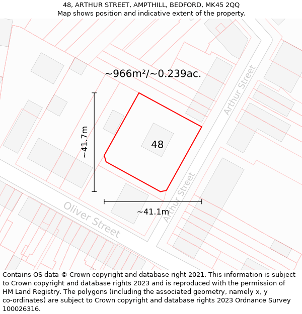 48, ARTHUR STREET, AMPTHILL, BEDFORD, MK45 2QQ: Plot and title map