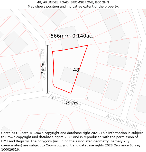 48, ARUNDEL ROAD, BROMSGROVE, B60 2HN: Plot and title map