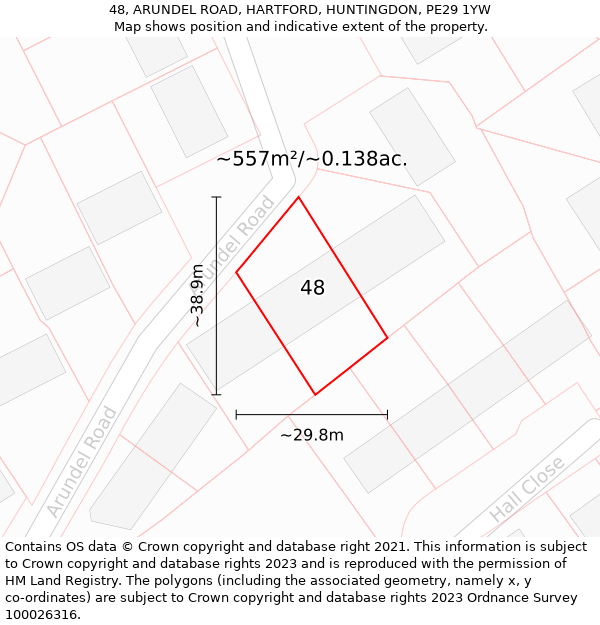 48, ARUNDEL ROAD, HARTFORD, HUNTINGDON, PE29 1YW: Plot and title map