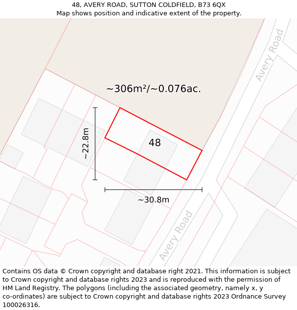 48, AVERY ROAD, SUTTON COLDFIELD, B73 6QX: Plot and title map