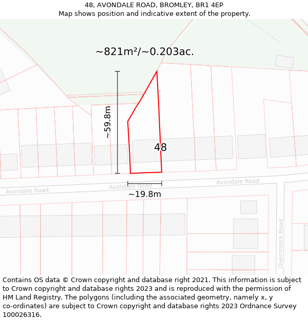 48, AVONDALE ROAD, BROMLEY, BR1 4EP: Plot and title map