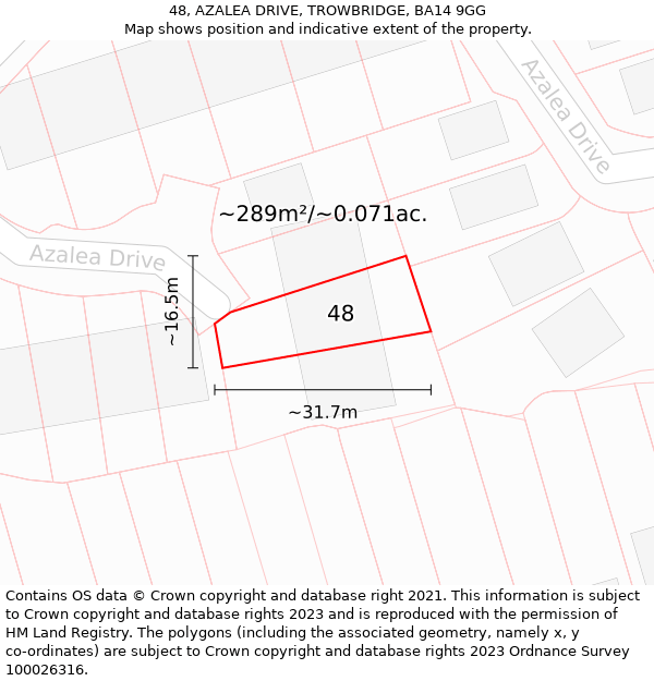 48, AZALEA DRIVE, TROWBRIDGE, BA14 9GG: Plot and title map