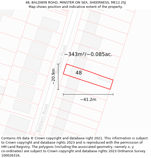 48, BALDWIN ROAD, MINSTER ON SEA, SHEERNESS, ME12 2SJ: Plot and title map