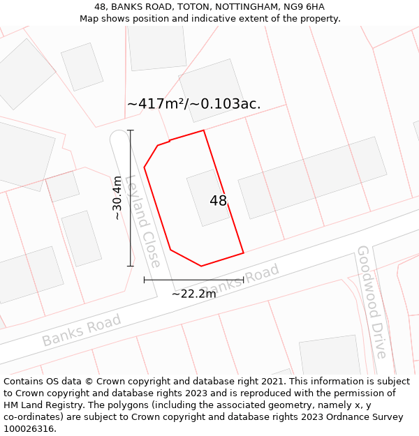 48, BANKS ROAD, TOTON, NOTTINGHAM, NG9 6HA: Plot and title map