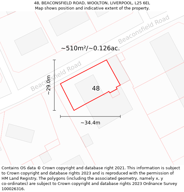 48, BEACONSFIELD ROAD, WOOLTON, LIVERPOOL, L25 6EL: Plot and title map