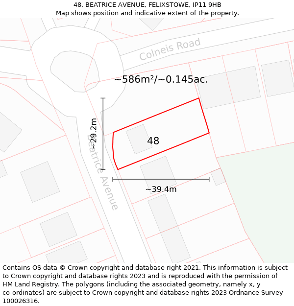 48, BEATRICE AVENUE, FELIXSTOWE, IP11 9HB: Plot and title map