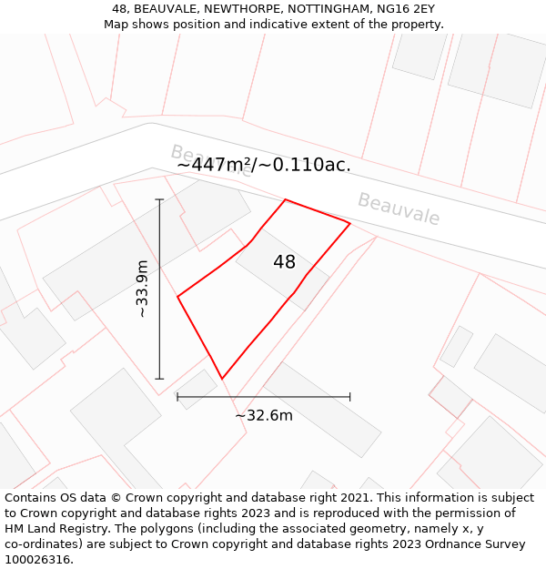 48, BEAUVALE, NEWTHORPE, NOTTINGHAM, NG16 2EY: Plot and title map