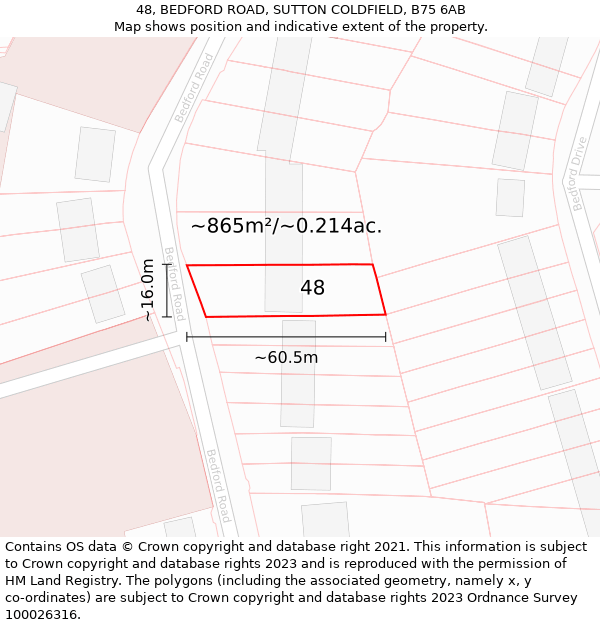 48, BEDFORD ROAD, SUTTON COLDFIELD, B75 6AB: Plot and title map