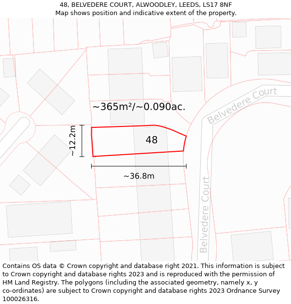 48, BELVEDERE COURT, ALWOODLEY, LEEDS, LS17 8NF: Plot and title map