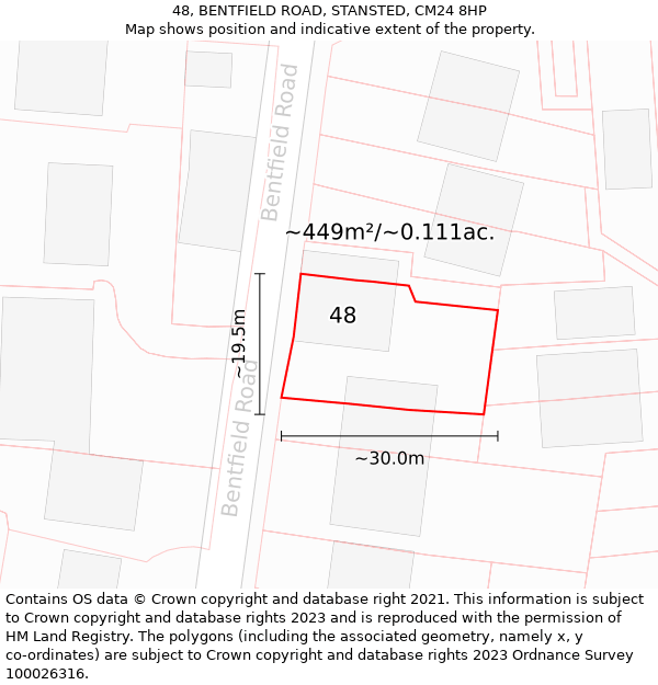 48, BENTFIELD ROAD, STANSTED, CM24 8HP: Plot and title map