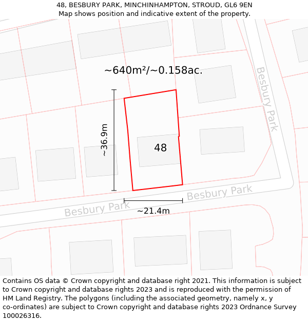 48, BESBURY PARK, MINCHINHAMPTON, STROUD, GL6 9EN: Plot and title map