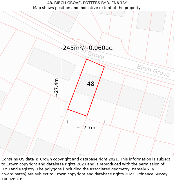 48, BIRCH GROVE, POTTERS BAR, EN6 1SY: Plot and title map