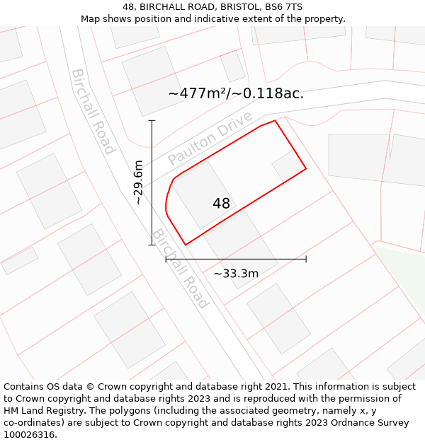 48, BIRCHALL ROAD, BRISTOL, BS6 7TS: Plot and title map