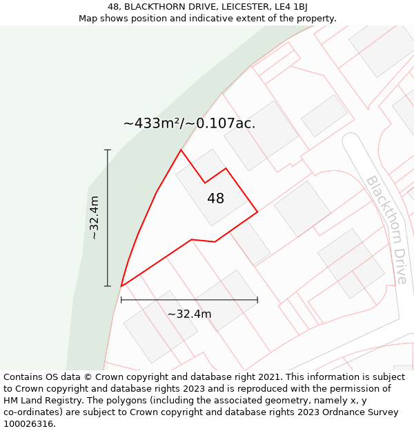 48, BLACKTHORN DRIVE, LEICESTER, LE4 1BJ: Plot and title map