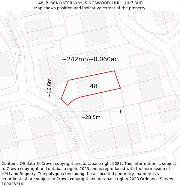 48, BLACKWATER WAY, KINGSWOOD, HULL, HU7 3HF: Plot and title map