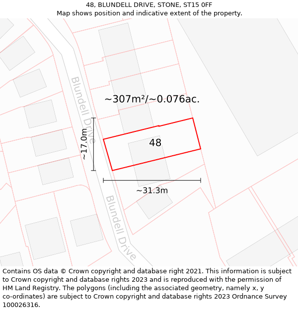 48, BLUNDELL DRIVE, STONE, ST15 0FF: Plot and title map