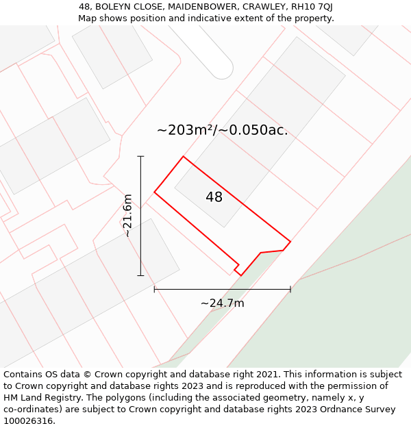 48, BOLEYN CLOSE, MAIDENBOWER, CRAWLEY, RH10 7QJ: Plot and title map