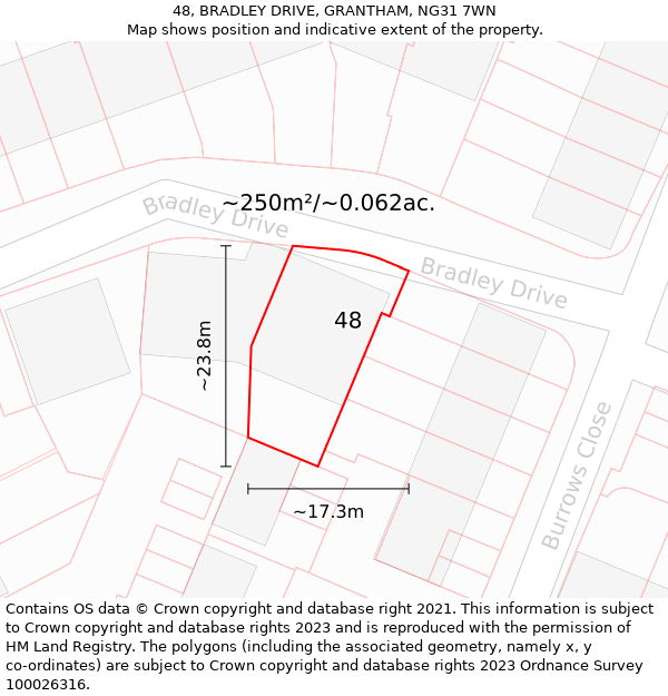 48, BRADLEY DRIVE, GRANTHAM, NG31 7WN: Plot and title map