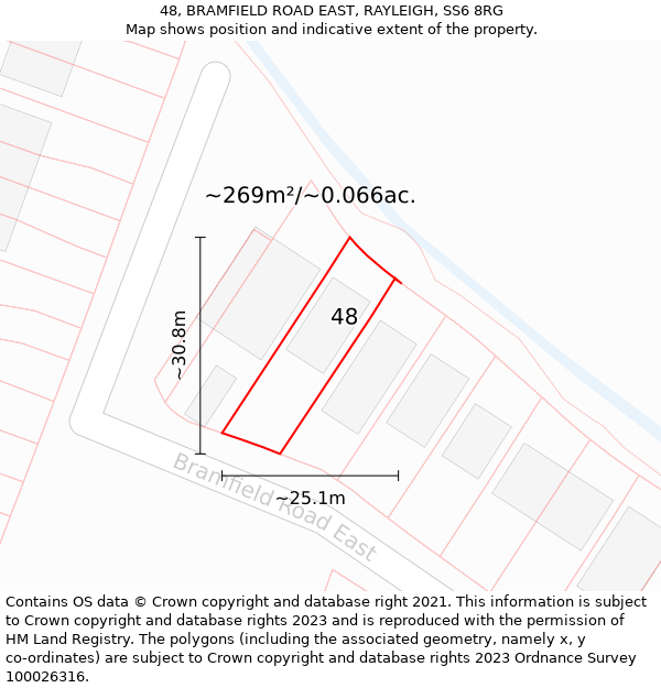 48, BRAMFIELD ROAD EAST, RAYLEIGH, SS6 8RG: Plot and title map