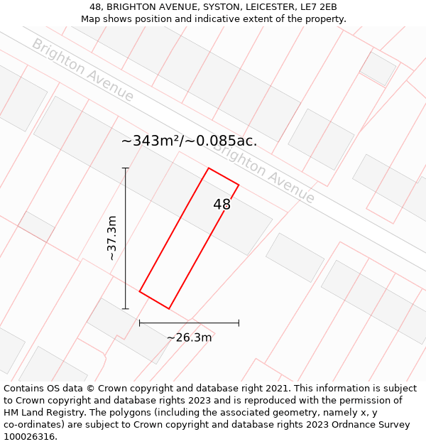 48, BRIGHTON AVENUE, SYSTON, LEICESTER, LE7 2EB: Plot and title map