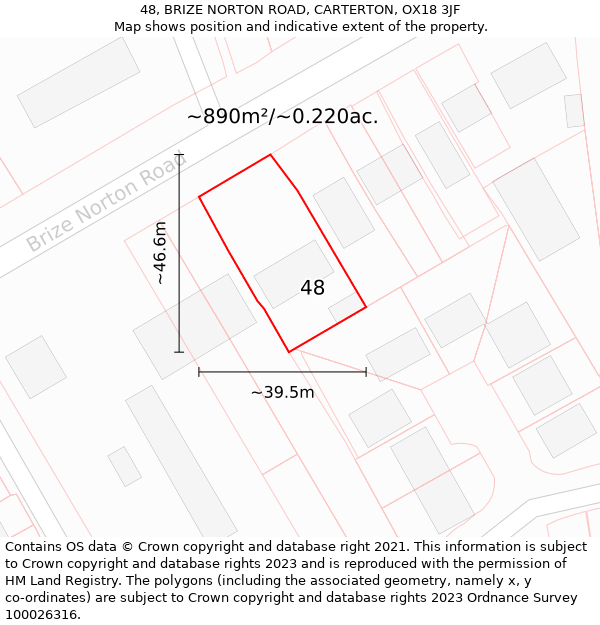 48, BRIZE NORTON ROAD, CARTERTON, OX18 3JF: Plot and title map