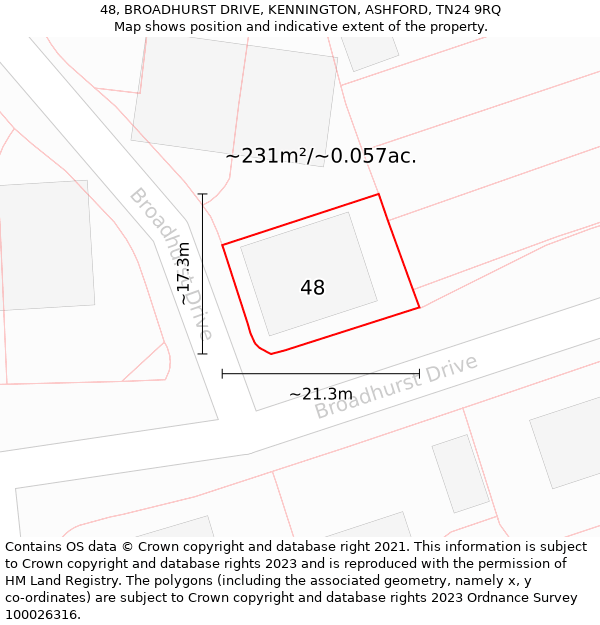 48, BROADHURST DRIVE, KENNINGTON, ASHFORD, TN24 9RQ: Plot and title map