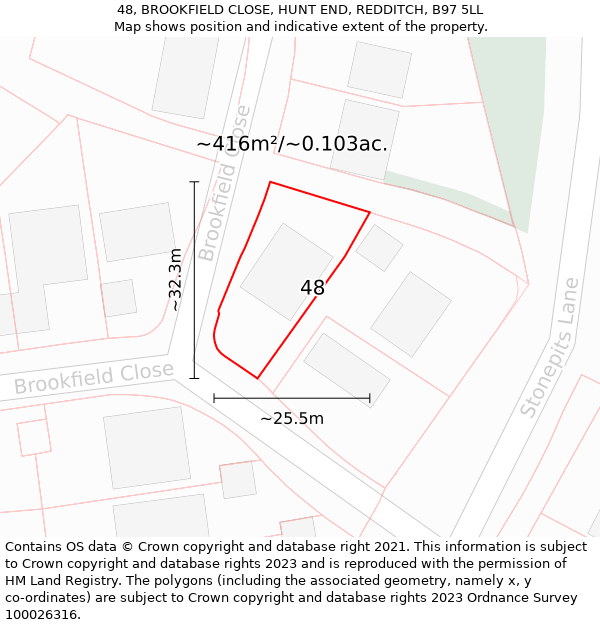 48, BROOKFIELD CLOSE, HUNT END, REDDITCH, B97 5LL: Plot and title map