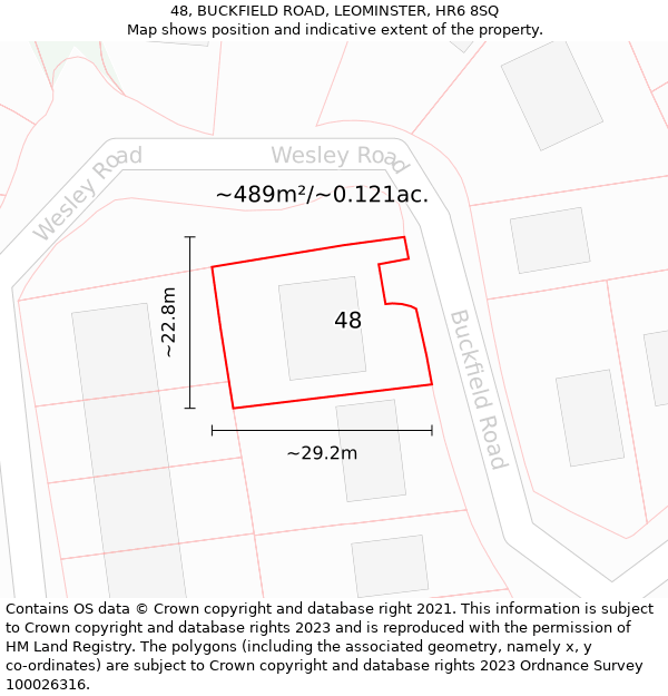 48, BUCKFIELD ROAD, LEOMINSTER, HR6 8SQ: Plot and title map