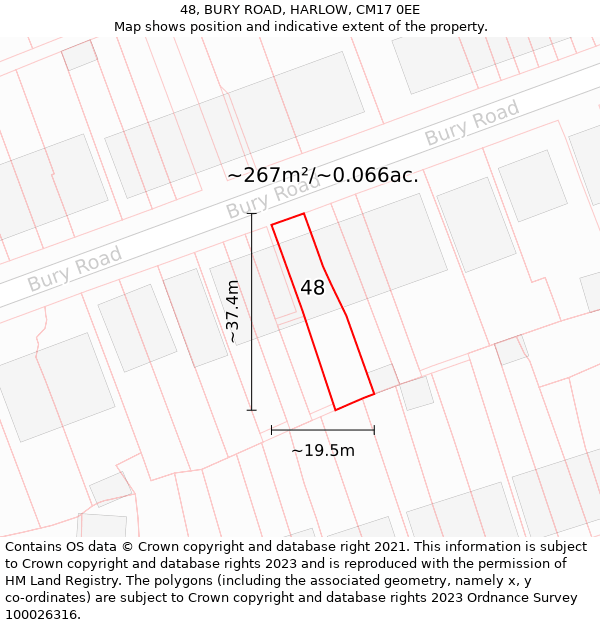 48, BURY ROAD, HARLOW, CM17 0EE: Plot and title map