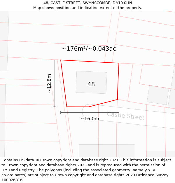 48, CASTLE STREET, SWANSCOMBE, DA10 0HN: Plot and title map