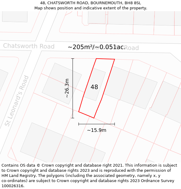 48, CHATSWORTH ROAD, BOURNEMOUTH, BH8 8SL: Plot and title map