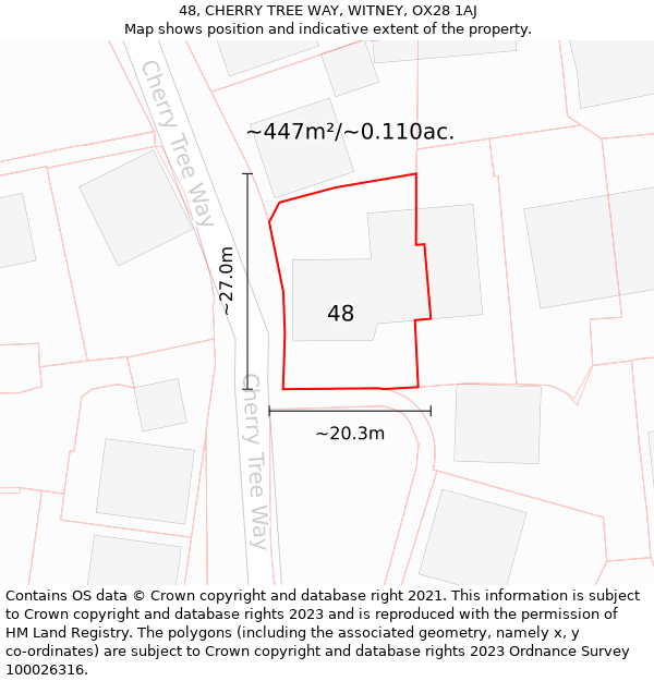 48, CHERRY TREE WAY, WITNEY, OX28 1AJ: Plot and title map