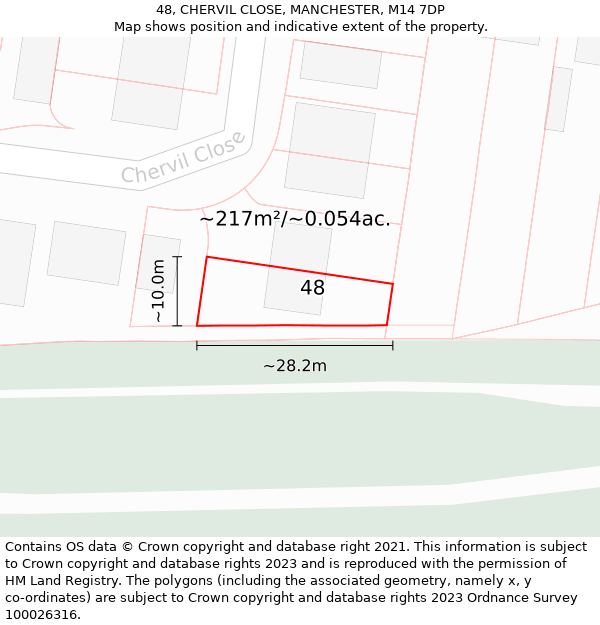 48, CHERVIL CLOSE, MANCHESTER, M14 7DP: Plot and title map