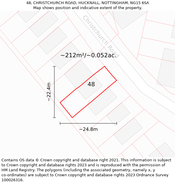 48, CHRISTCHURCH ROAD, HUCKNALL, NOTTINGHAM, NG15 6SA: Plot and title map