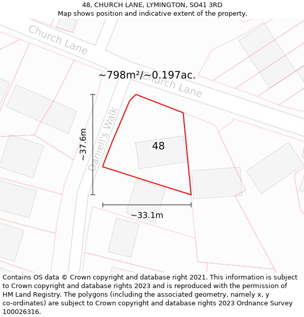 48, CHURCH LANE, LYMINGTON, SO41 3RD: Plot and title map