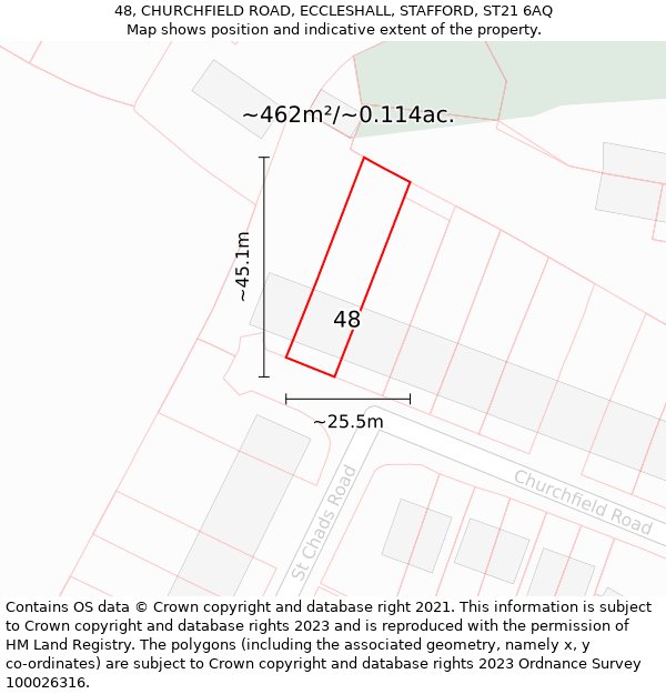 48, CHURCHFIELD ROAD, ECCLESHALL, STAFFORD, ST21 6AQ: Plot and title map