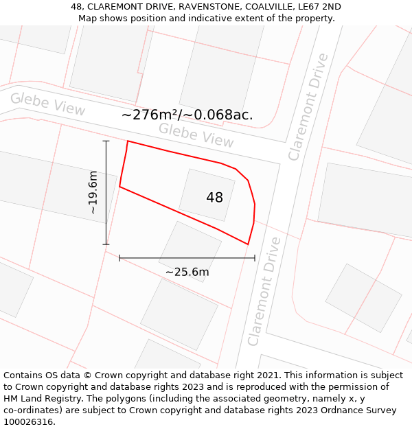 48, CLAREMONT DRIVE, RAVENSTONE, COALVILLE, LE67 2ND: Plot and title map